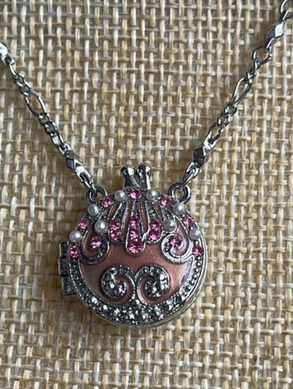 VCLM Round Silver-toned Locket Necklace on silver-tone chain (15” + 4” extender)